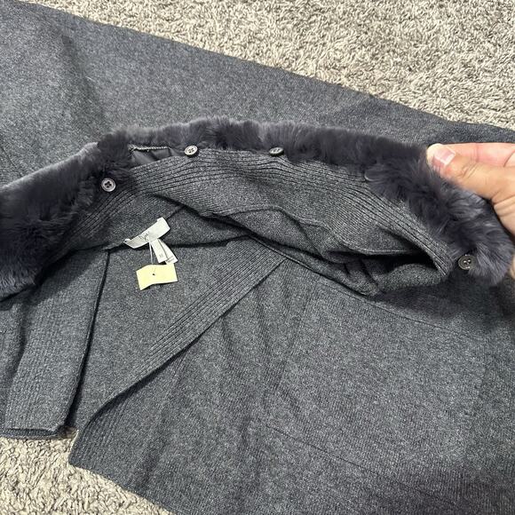 Joie Rabbit Fur Collar Cardigan Womens M Gray Oversized Wool Cashmere Soft Holes - Picture 7 of 10